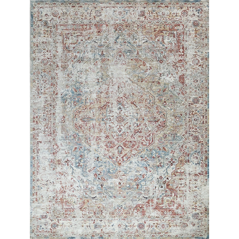 Antique Loom Power Loom Polyester Rust/Light Blue 2'x3' Area Rug