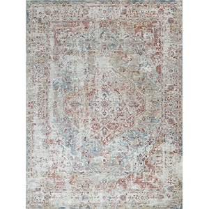 Antique Loom Power Loom Polyester Rust/Light Blue 4'x12' Area Rug