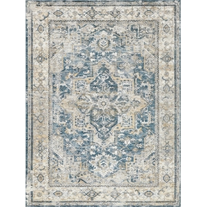 Antique Loom Power Loom Polyester Blue/Beige 4'x12' Area Rug