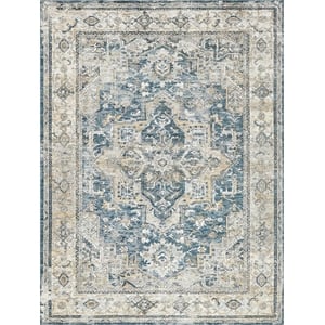 Antique Loom Power Loom Polyester Blue/Beige 6'x9' Area Rug