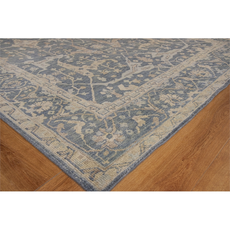 Antique Weave Oushak Hand-Knotted New Zealand Wool Blue 9'x12' Area Rug