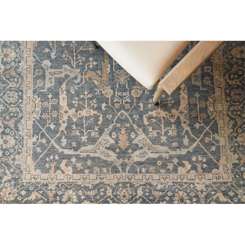 Antique Weave Oushak Hand-Knotted New Zealand Wool Blue 9'x12' Area Rug