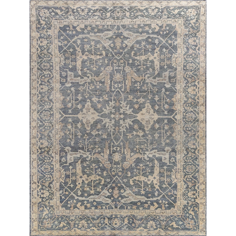 Antique Weave Oushak Hand-Knotted New Zealand Wool Blue 9'x12' Area Rug