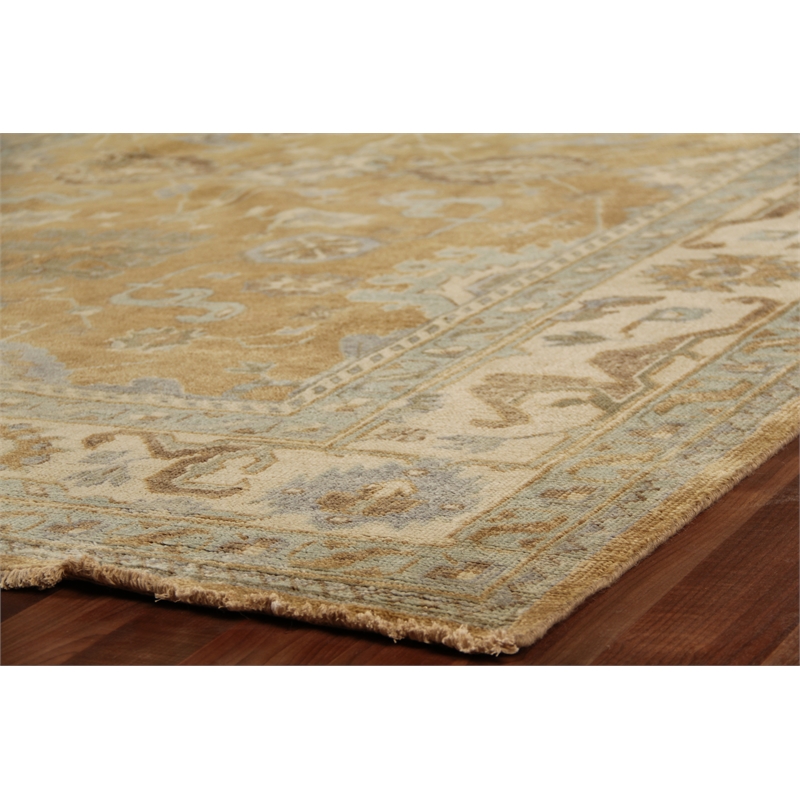 Antique Weave Oushak Hand-Knotted New Zealand Wool Gold/Ivory 10'x14' Area Rug