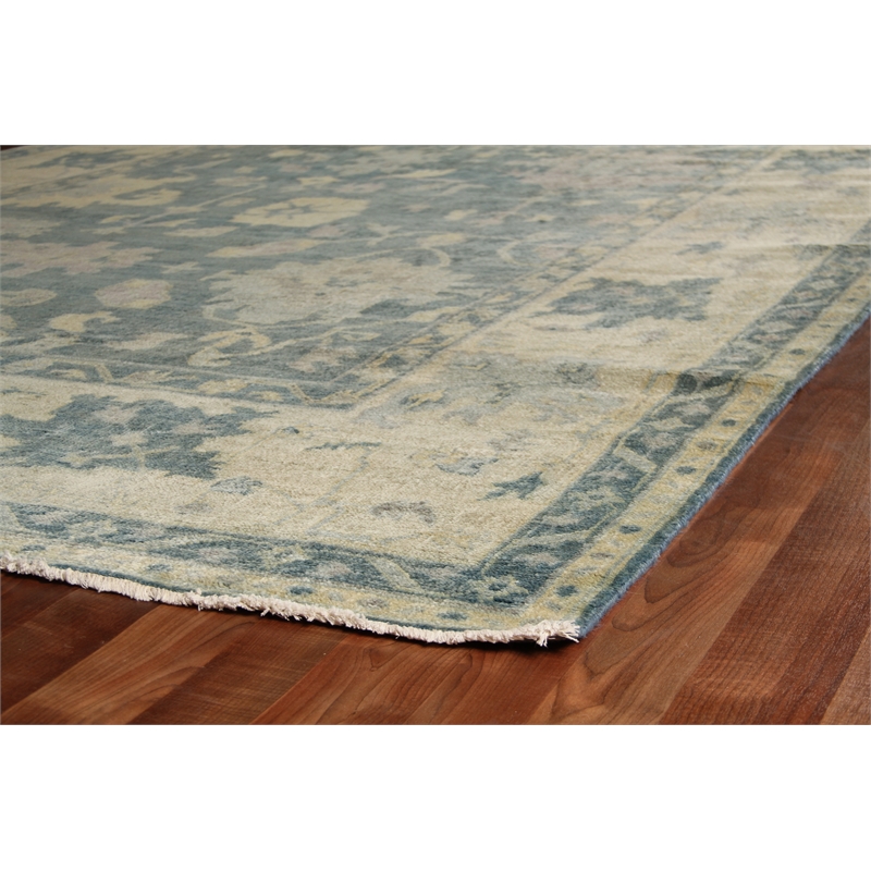 Antique Weave Oushak Hand-Knotted New Zealand Wool Blue/Ivory 4'x6' Area Rug