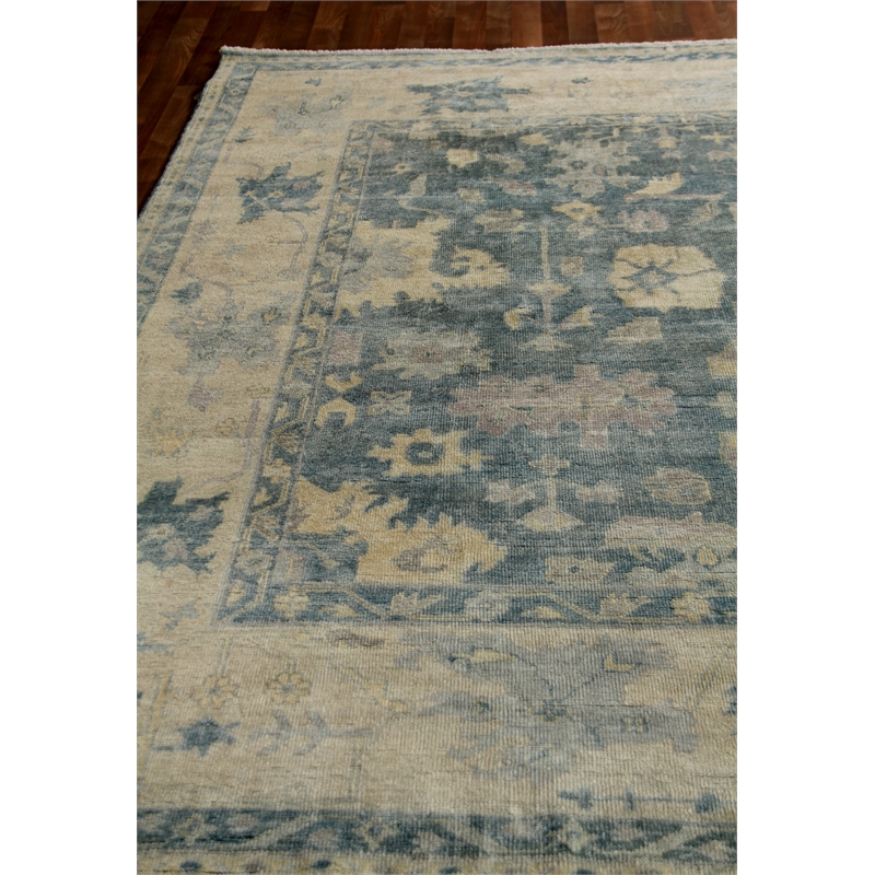 Antique Weave Oushak Hand-Knotted New Zealand Wool Blue/Ivory 4'x6' Area Rug