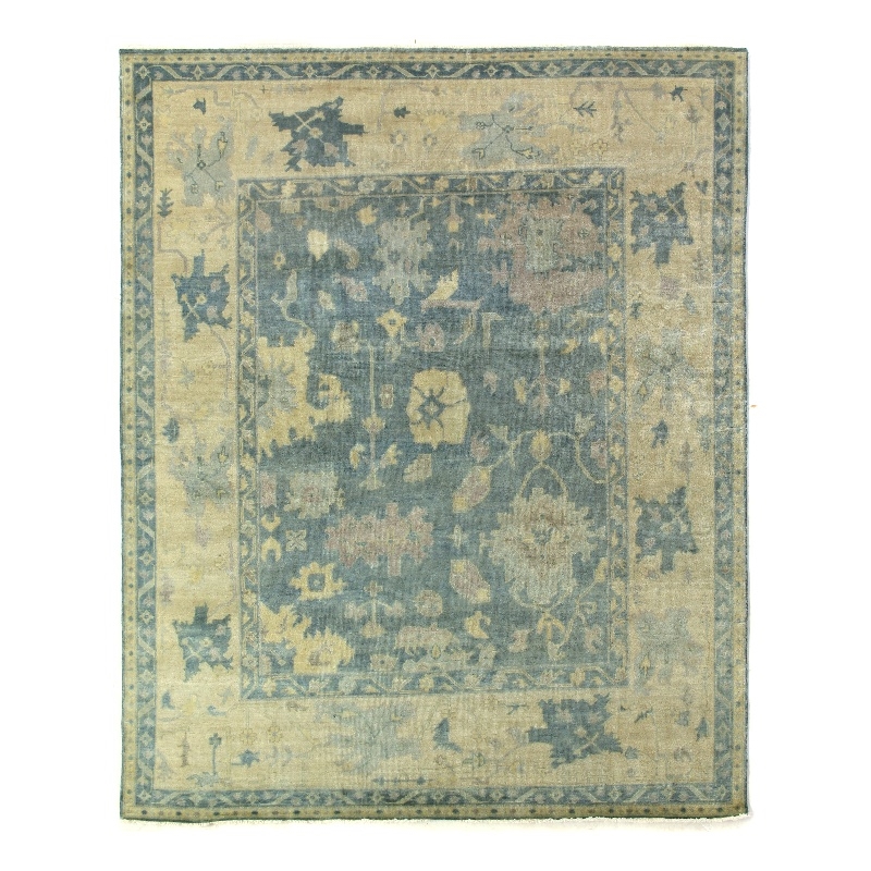 Antique Weave Oushak Hand-Knotted New Zealand Wool Blue/Ivory 4'x6' Area Rug