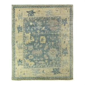 Antique Weave Oushak Hand-Knotted New Zealand Wool Blue/Ivory 4'x6' Area Rug