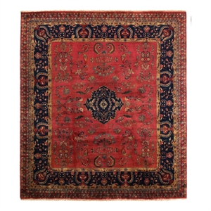 Antique Weave Sarouk Hand-Knotted New Zealand Wool Red 9'x10' Area Rug