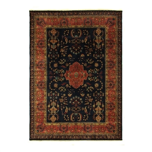 Antique Weave Sarouk Hand-Knotted New Zealand Wool Navy 8'x8' Round Area Rug