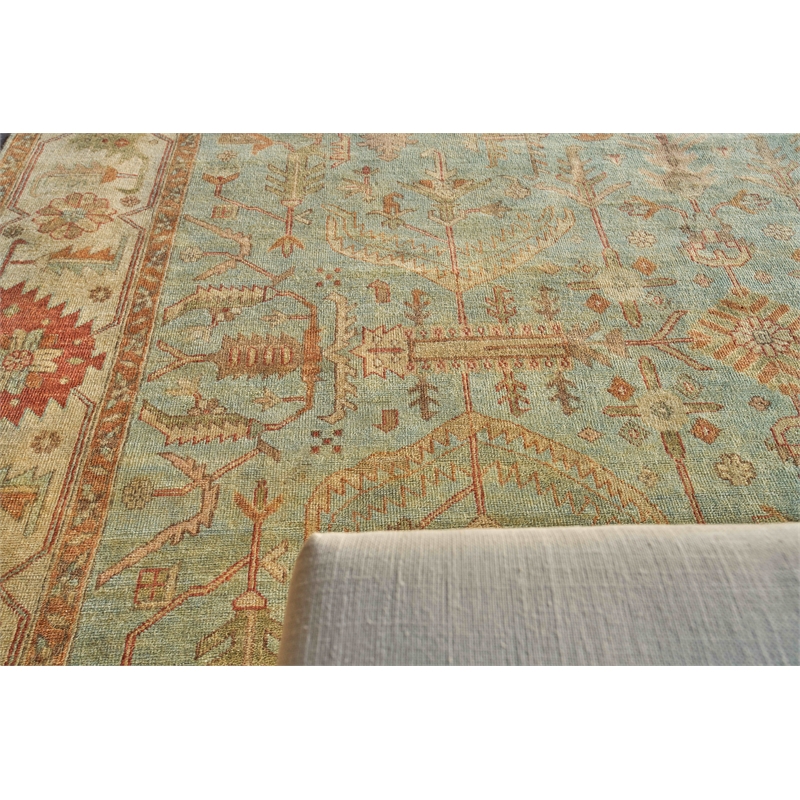 Antique Weave Serapi Hand-Knotted Wool Light Blue/Ivory 9'x12' Area Rug
