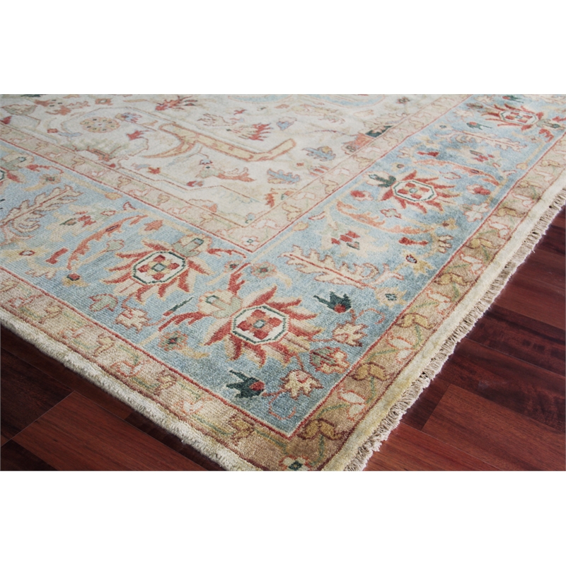 Antique Weave Serapi Hand-Knotted Wool Ivory/Light Blue 8'x10' Area Rug