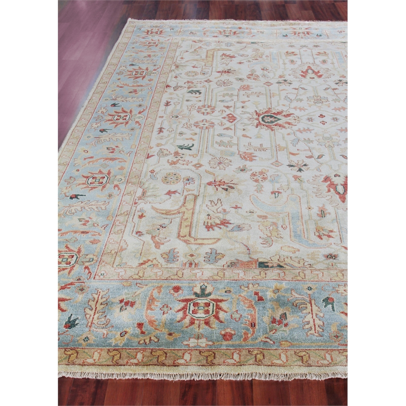 Antique Weave Serapi Hand-Knotted Wool Ivory/Light Blue 8'x10' Area Rug