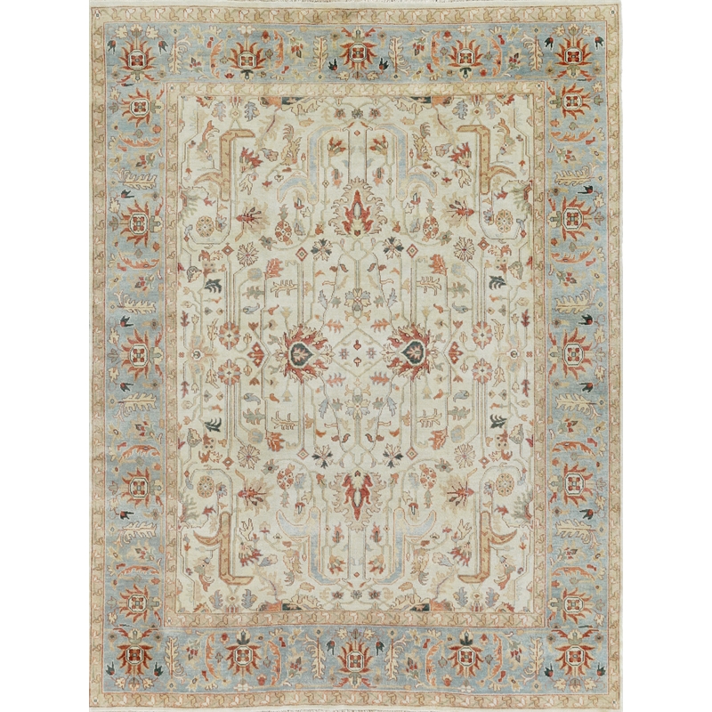 Antique Weave Serapi Hand-Knotted Wool Ivory/Light Blue 8'x10' Area Rug