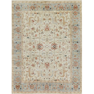 Antique Weave Serapi Hand-Knotted Wool Ivory/Light Blue 8'x10' Area Rug