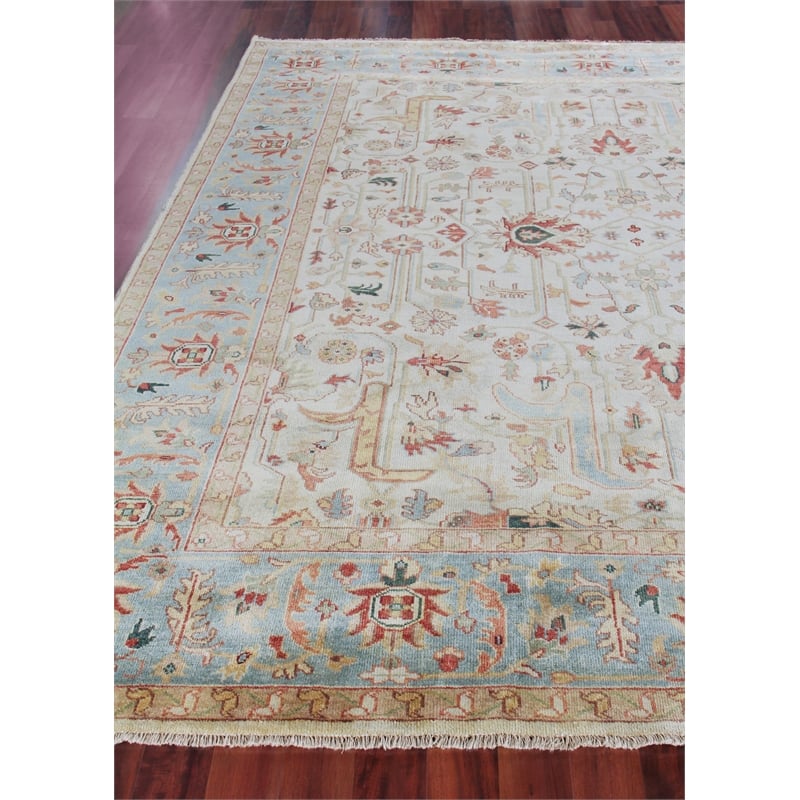 Antique Weave Serapi Hand-Knotted Wool Ivory/Light Blue 9'x12' Area Rug