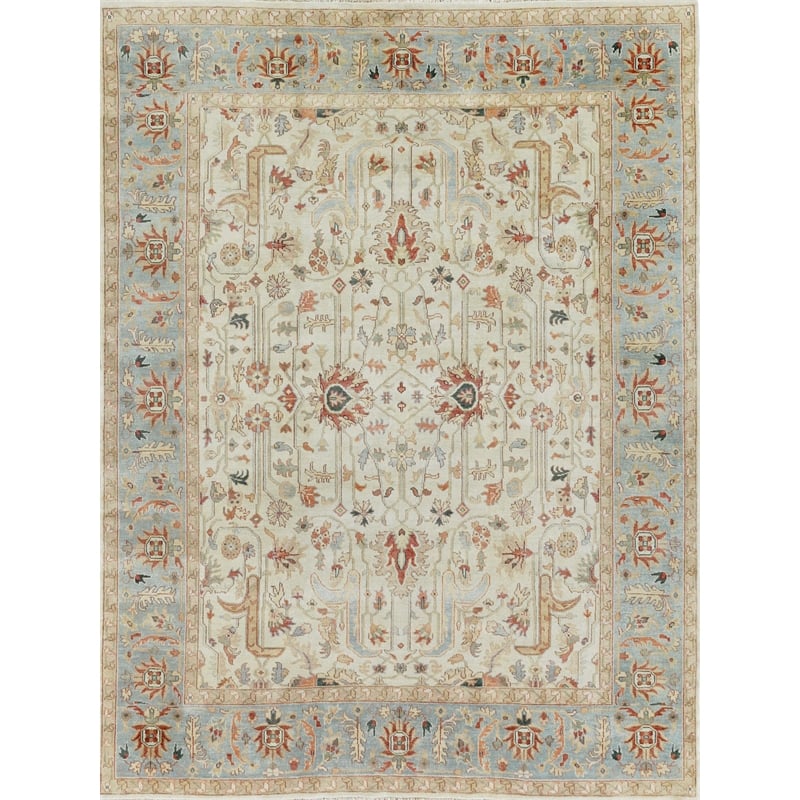 Antique Weave Serapi Hand-Knotted Wool Ivory/Light Blue 9'x12' Area Rug