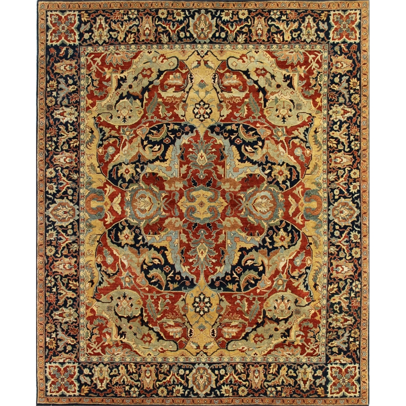 Antique Weave Serapi Hand-Knotted Wool Rust/Navy/Gold 10'x14' Area Rug