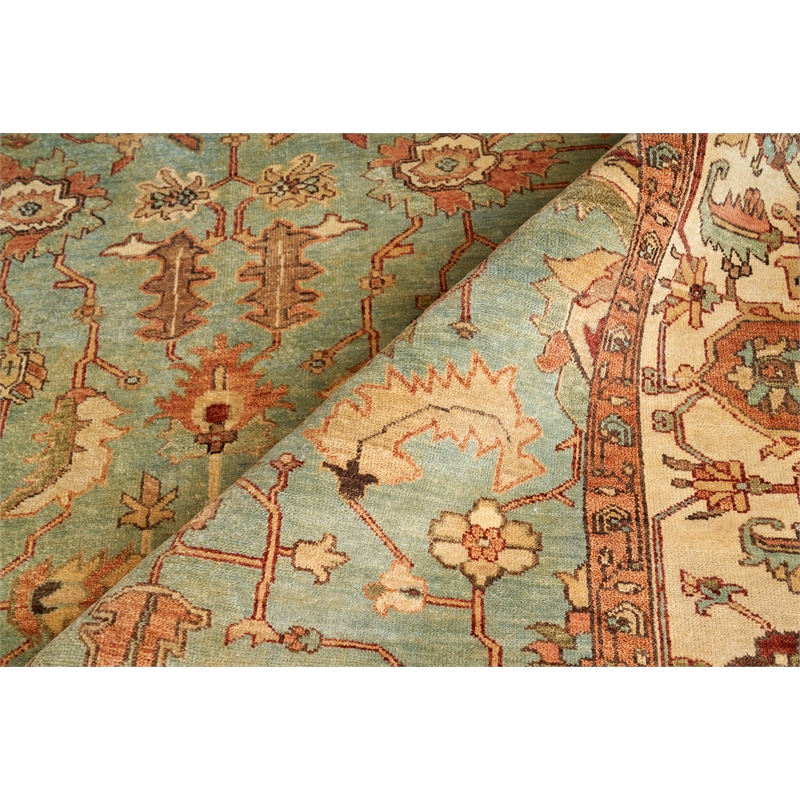 Antique Weave Serapi Hand-Knotted Wool Light Blue/Ivory 10'x14' Area Rug