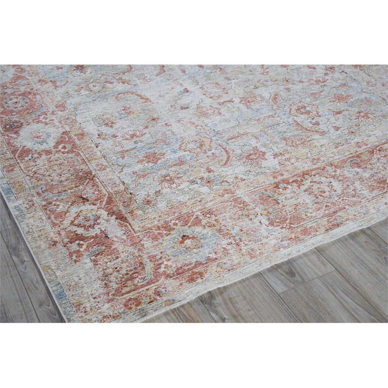 Antique Loom Power Loom Polyester Blue/Rust 2'x3' Area Rug