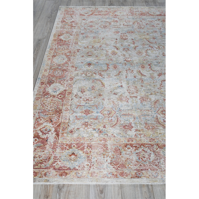 Antique Loom Power Loom Polyester Blue/Rust 2'x3' Area Rug