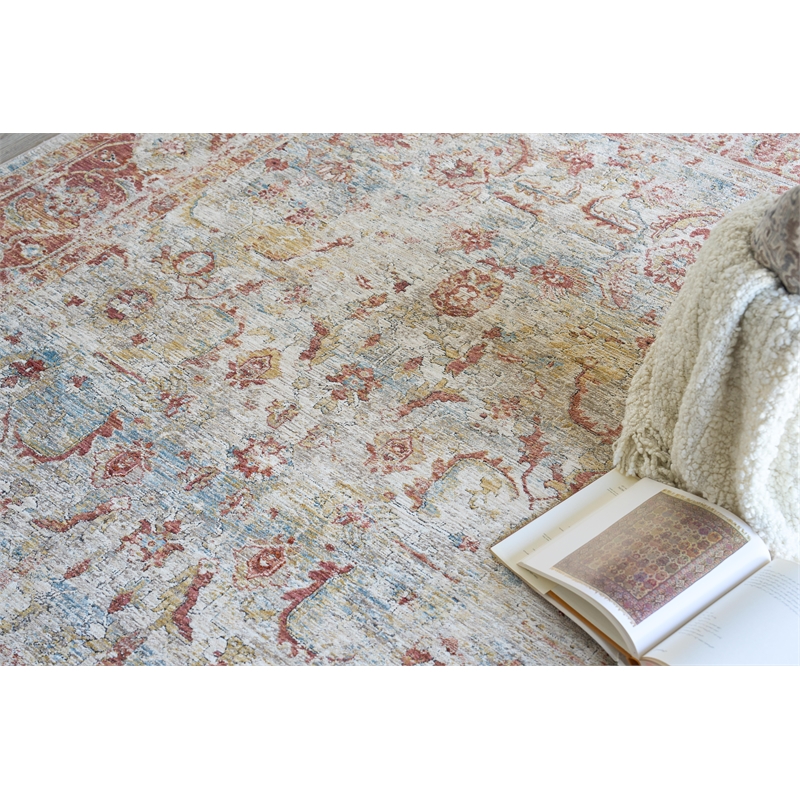 Antique Loom Power Loom Polyester Blue/Rust 2'x3' Area Rug