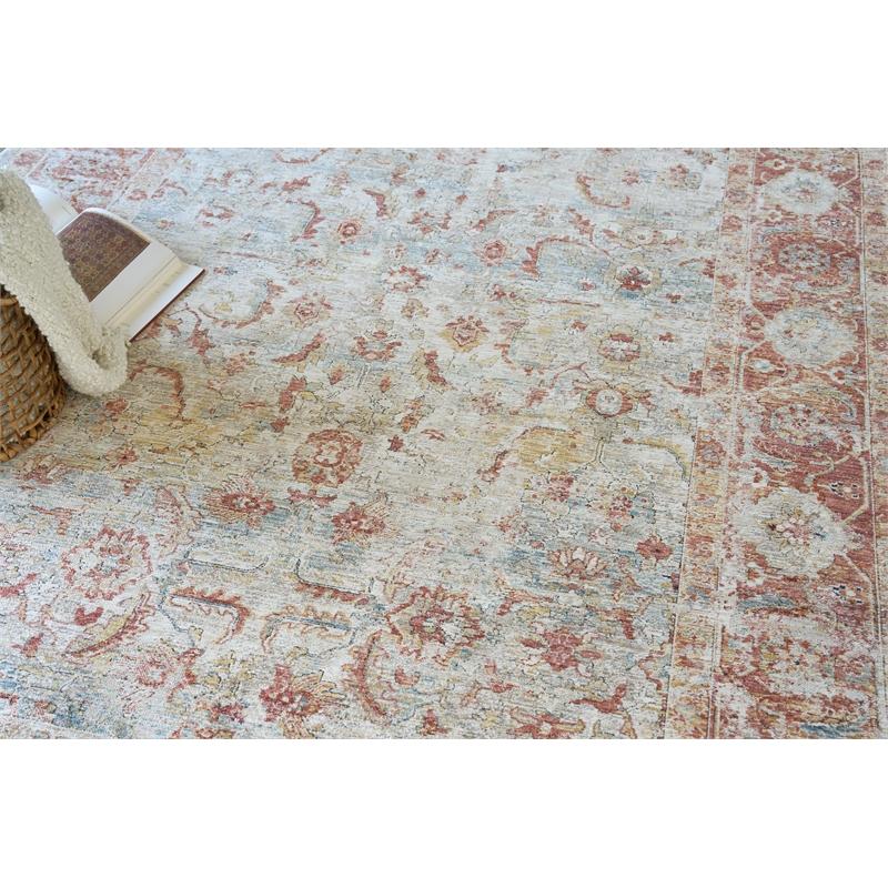 Antique Loom Power Loom Polyester Blue/Rust 2'x3' Area Rug