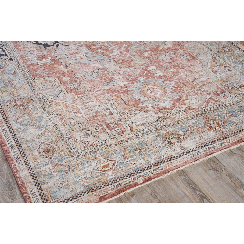 Antique Loom Power Loom Polyester Rust/Black 2'x3' Area Rug