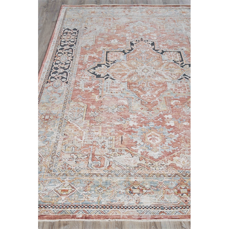 Antique Loom Power Loom Polyester Rust/Black 2'x3' Area Rug