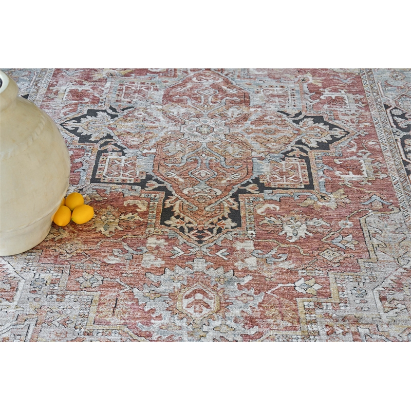 Antique Loom Power Loom Polyester Rust/Black 2'x3' Area Rug
