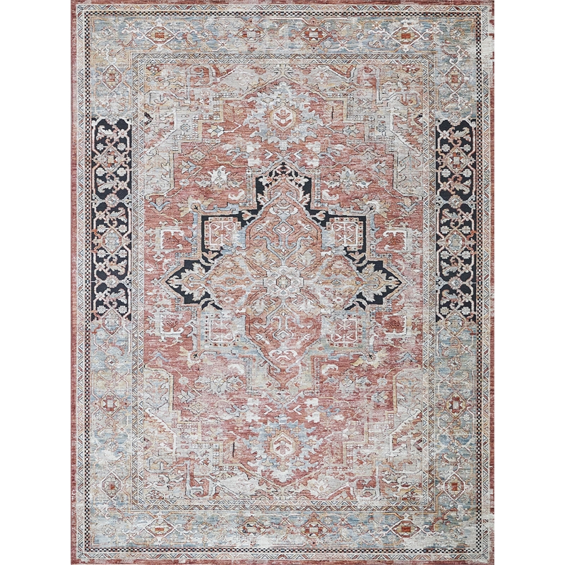 Antique Loom Power Loom Polyester Rust/Black 2'x3' Area Rug