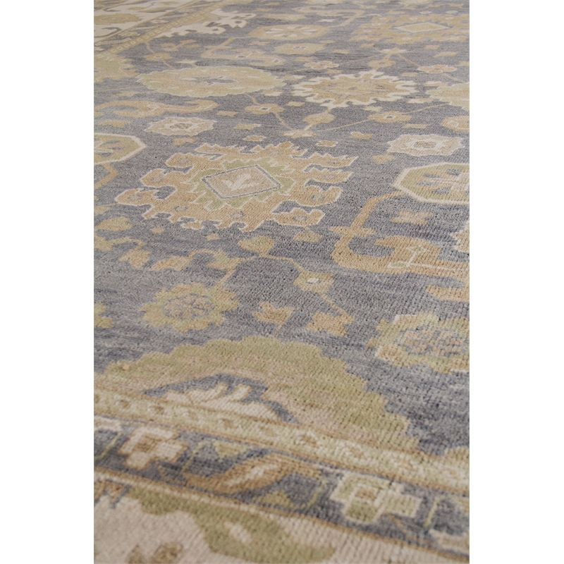 Antique Weave Oushak Hand-Knotted New Zealand Wool Ivory/Cobalt 10'x14' Area Rug