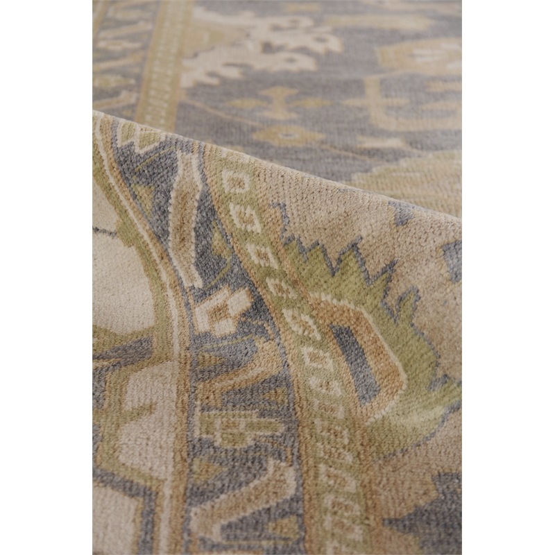 Antique Weave Oushak Hand-Knotted New Zealand Wool Ivory/Cobalt 10'x14' Area Rug