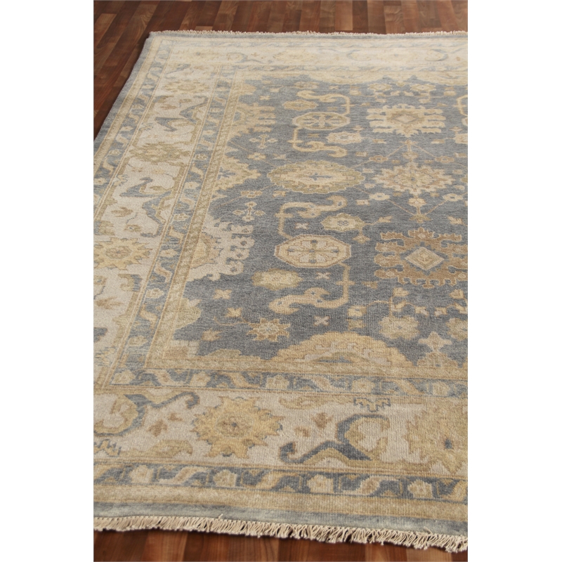 Antique Weave Oushak Hand-Knotted New Zealand Wool Ivory/Cobalt 10'x14' Area Rug