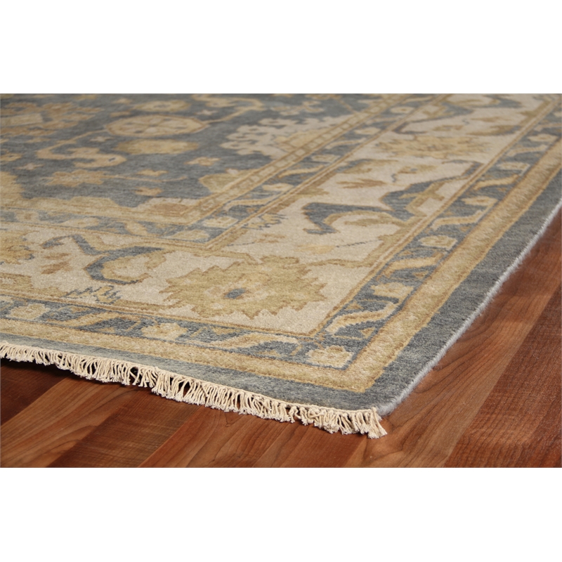 Antique Weave Oushak Hand-Knotted New Zealand Wool Ivory/Cobalt 10'x14' Area Rug