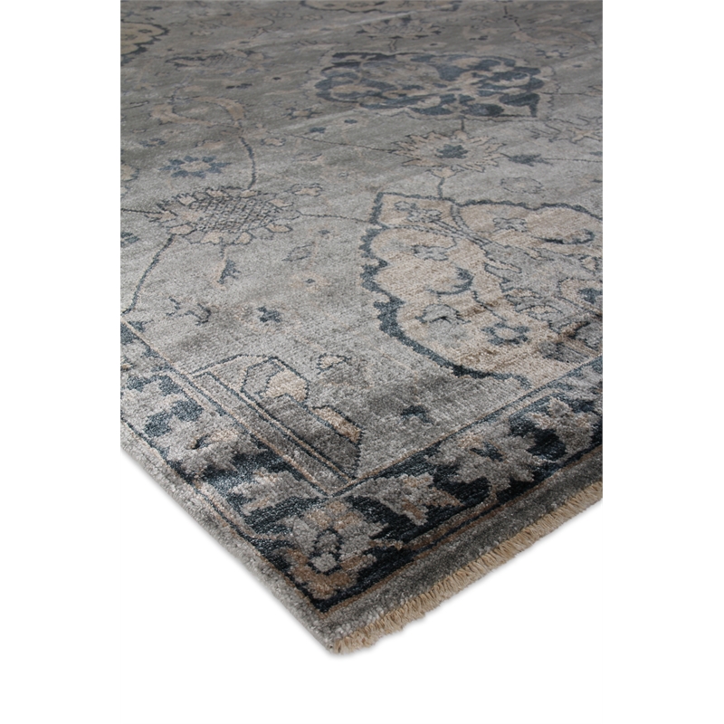 Antique Weave Bamboo Hand-Knotted Bamboo Silk Gray/Denim 12'x15' Area Rug