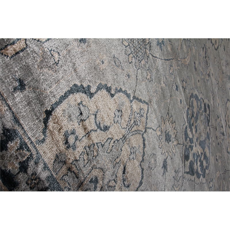 Antique Weave Bamboo Hand-Knotted Bamboo Silk Gray/Denim 12'x15' Area Rug