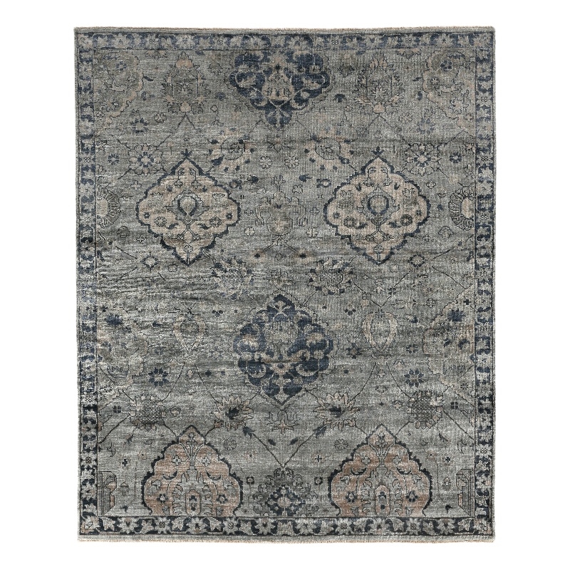 Antique Weave Bamboo Hand-Knotted Bamboo Silk Gray/Denim 12'x15' Area Rug