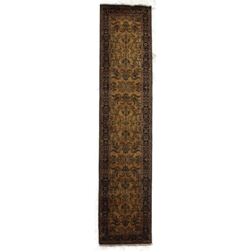 Antique Weave Mohajeran Hand-Knotted Wool Gold/Black 3'x20'6