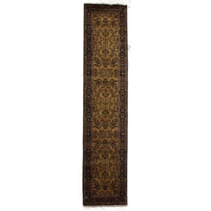 Antique Weave Mohajeran Hand-Knotted Wool Gold/Black 3'x20'6&quot Area Rug