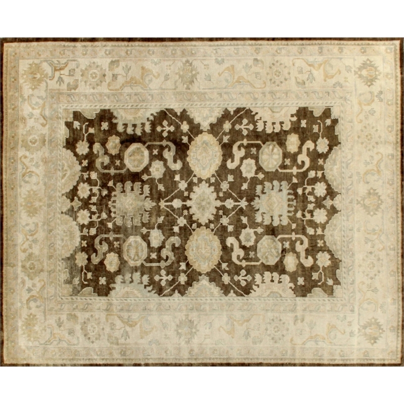 Antique Weave Oushak Hand-Knotted New Zealand Wool Brown/Ivory 6'x9' Area Rug