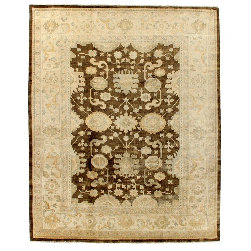 Antique Weave Oushak Hand-Knotted New Zealand Wool Brown/Ivory 6'x9' Area Rug