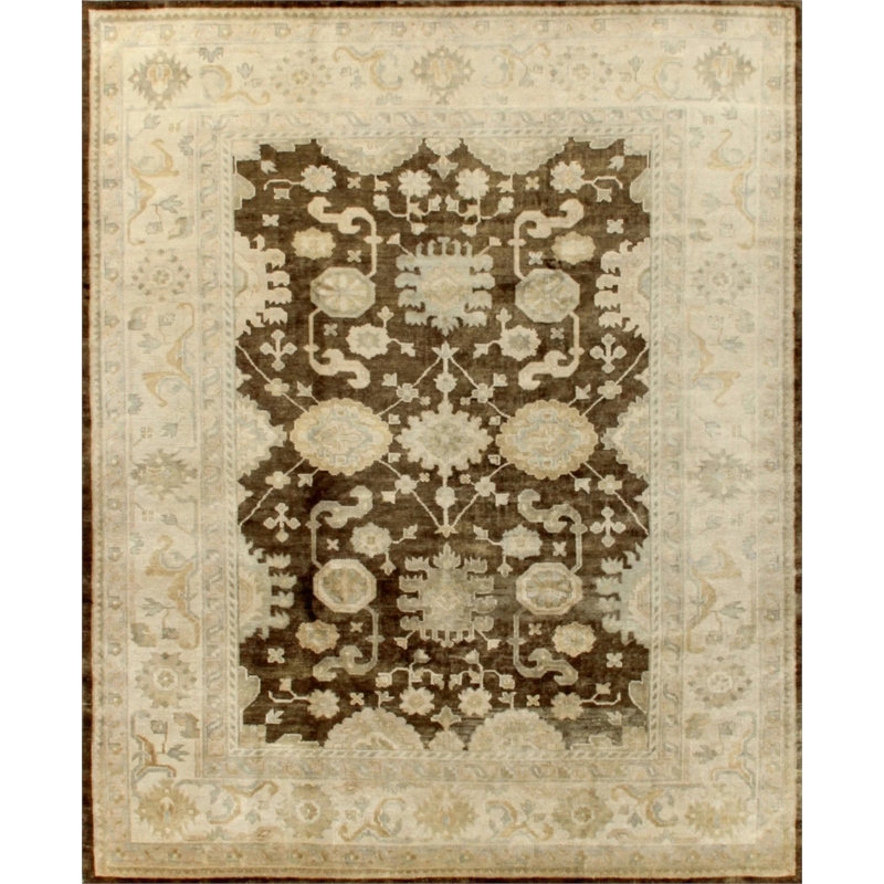 Antique Weave Oushak Hand-Knotted New Zealand Wool Brown/Ivory 6'x9' Area Rug