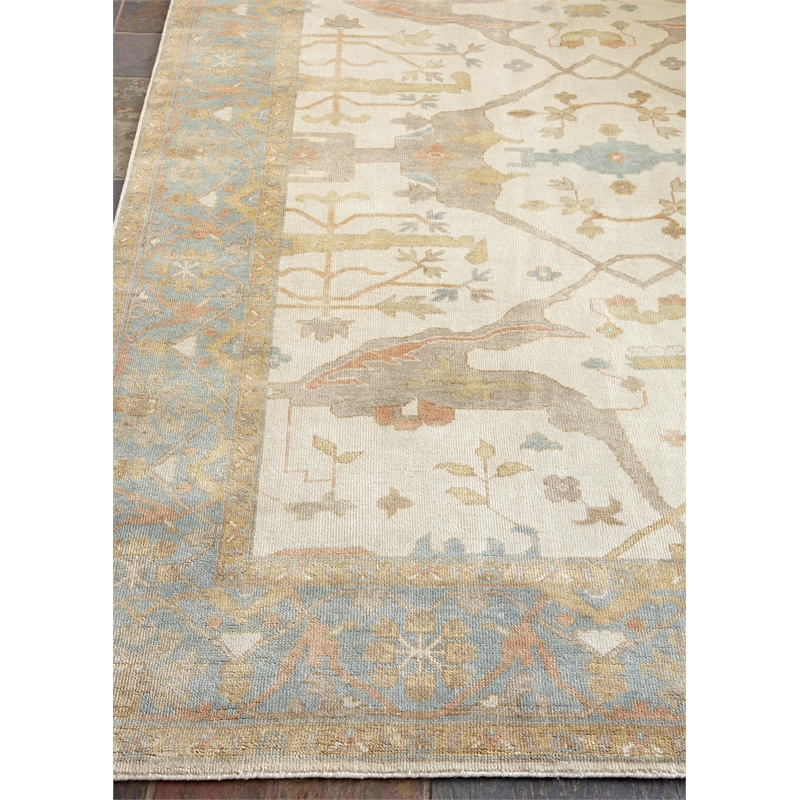 Antique Weave Oushak Hand-Knotted New Zealand Wool Ivory/Blue 14'x18' Area Rug