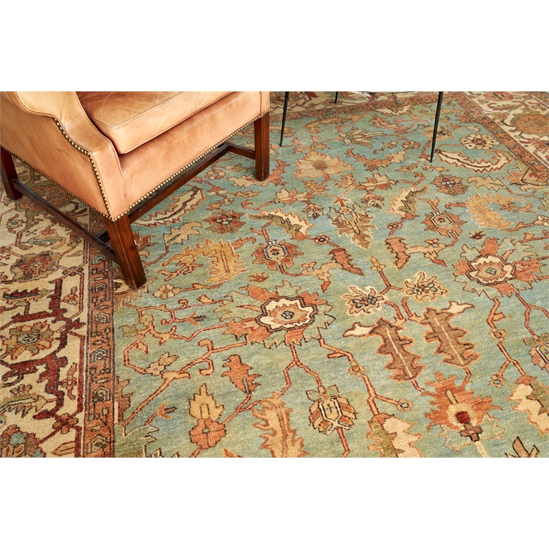 Antique Weave Serapi Hand-Knotted Wool Light Blue/Ivory 12'x15' Area Rug