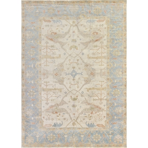 Antique Weave Oushak Hand-Knotted New Zealand Wool Ivory/Blue 9'x12' Area Rug