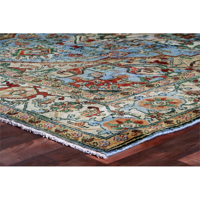 Antique Weave Serapi Hand-Knotted Wool Light Blue/Ivory 9'x12' Area Rug