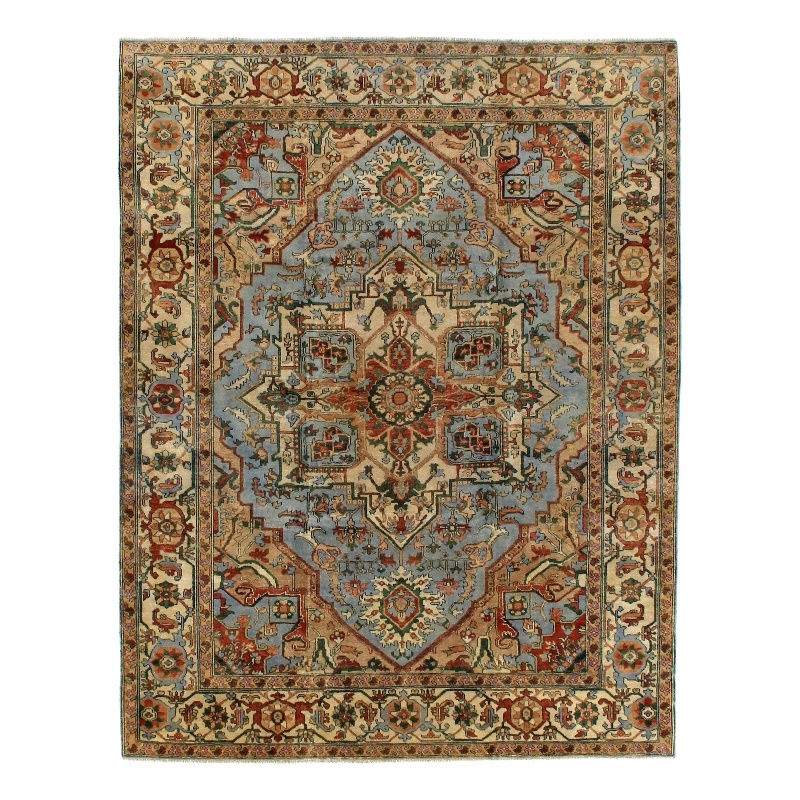 Antique Weave Serapi Hand-Knotted Wool Light Blue/Ivory 9'x12' Area Rug