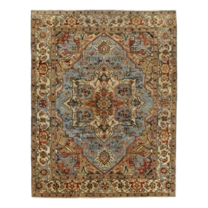 Antique Weave Serapi Hand-Knotted Wool Light Blue/Ivory 9'x12' Area Rug