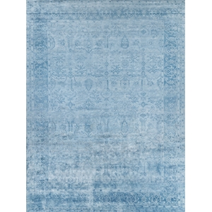 Antique'D Silk Hand-Knotted Bamboo Silk Blue 6'x9' Area Rug
